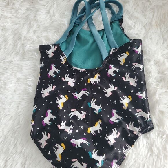 Cat & Jack Toddler Girl's Size 2T Black and Teal Unicorn One Piece Bathing Suit - Picture 4 of 7